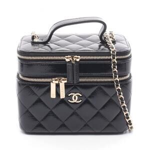 CHANEL Matelasse Vanity Shoulder Bag, Leather, Women's, Black, AP2917